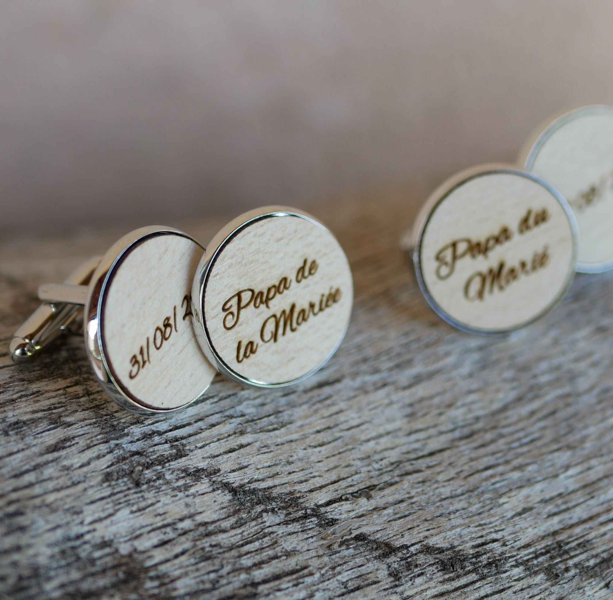 Manschettknappar cabochon fint tr&auml; 20mm anpassningsbar