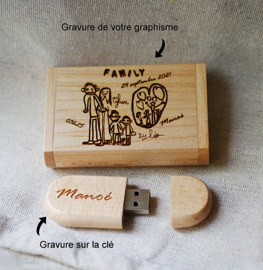 64 GB 3.0 USB-flashenhet i ett anpassat fodral av lönnträ i ljust lönnträ