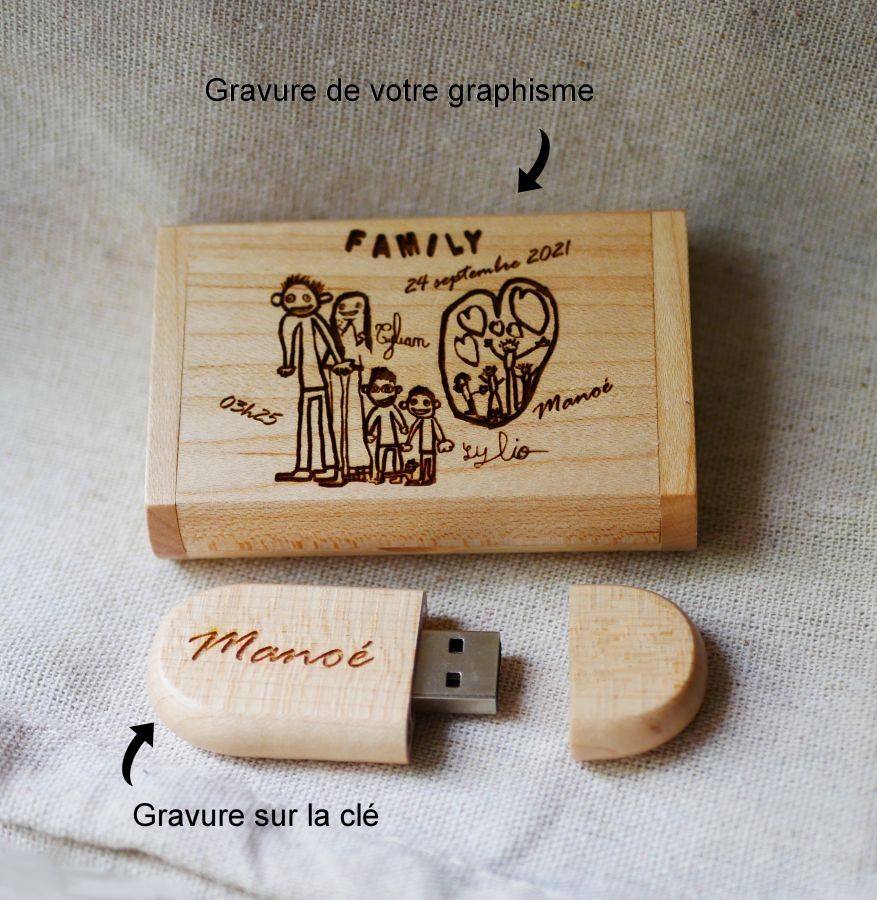 64 GB 3.0 USB-flashenhet i ett anpassat fodral av lönnträ i ljust lönnträ