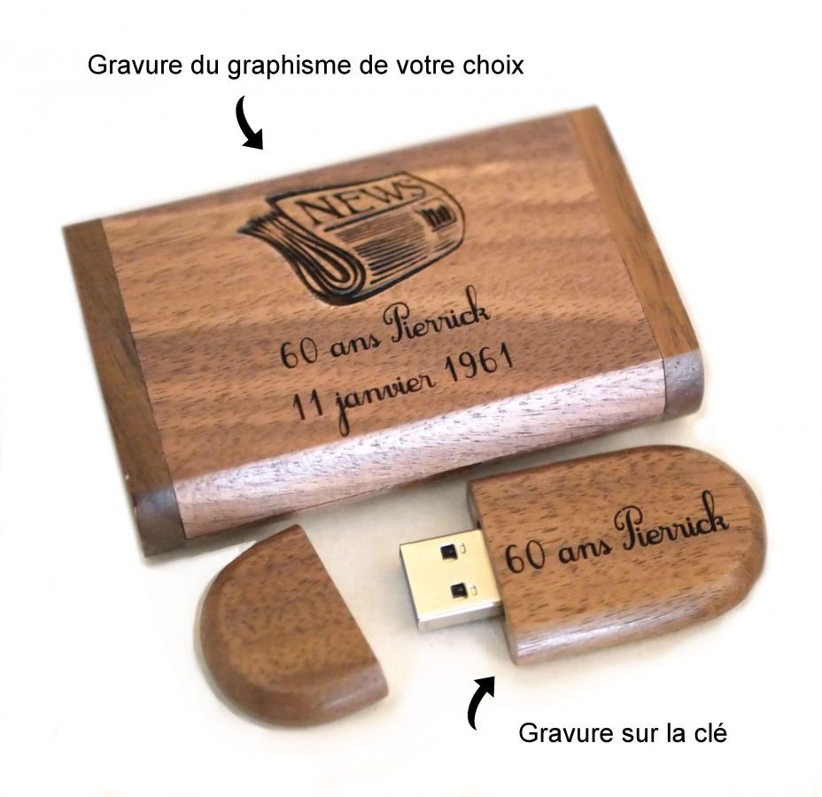 USB-minne och fodral i valnötsträ 3.0, 32 GB, anpassningsbart