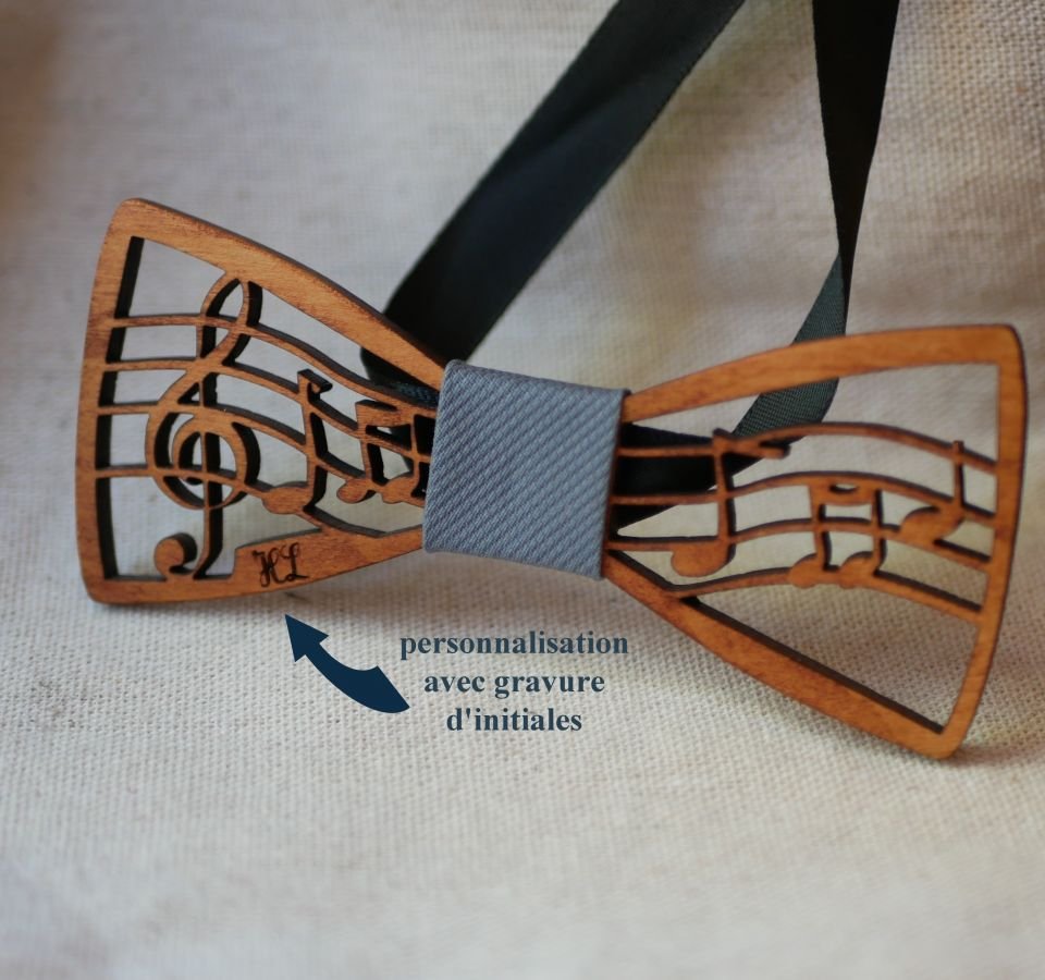 Träbågsbinda med musiktema, partitur och diskantnyckel, anpassningsbar
