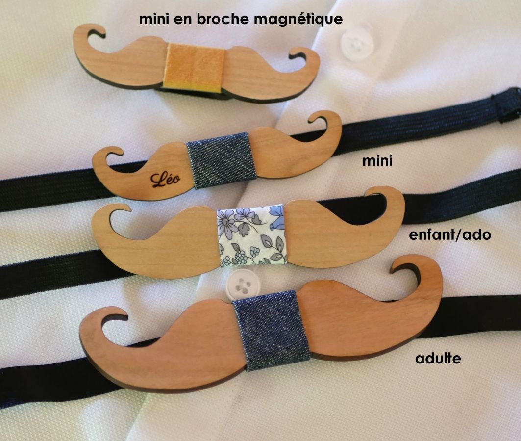 Mini Moustaches träbågsbinda för personlig anpassning tillverkad i Frankrike