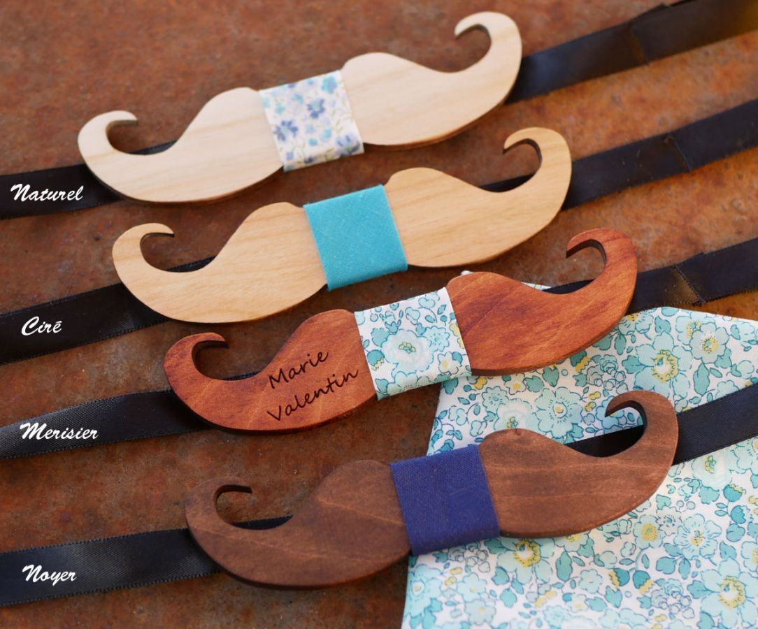 Mini Moustaches träbågsbinda för personlig anpassning tillverkad i Frankrike
