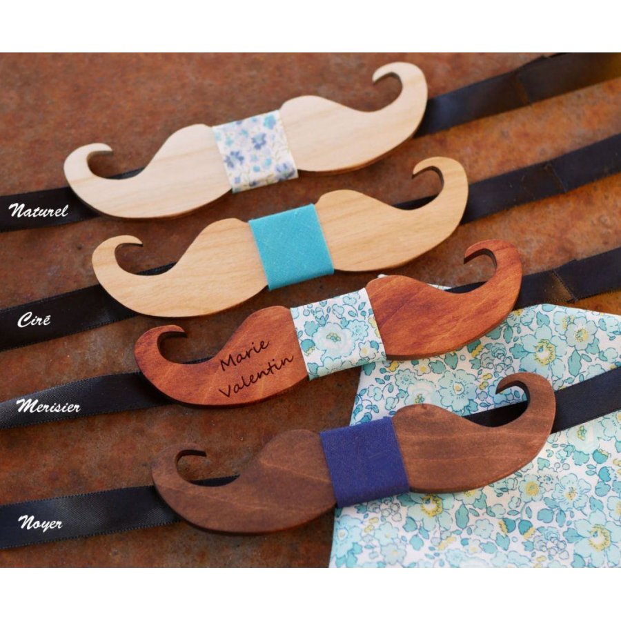 Mini Moustaches träbågsbinda för personlig anpassning tillverkad i Frankrike