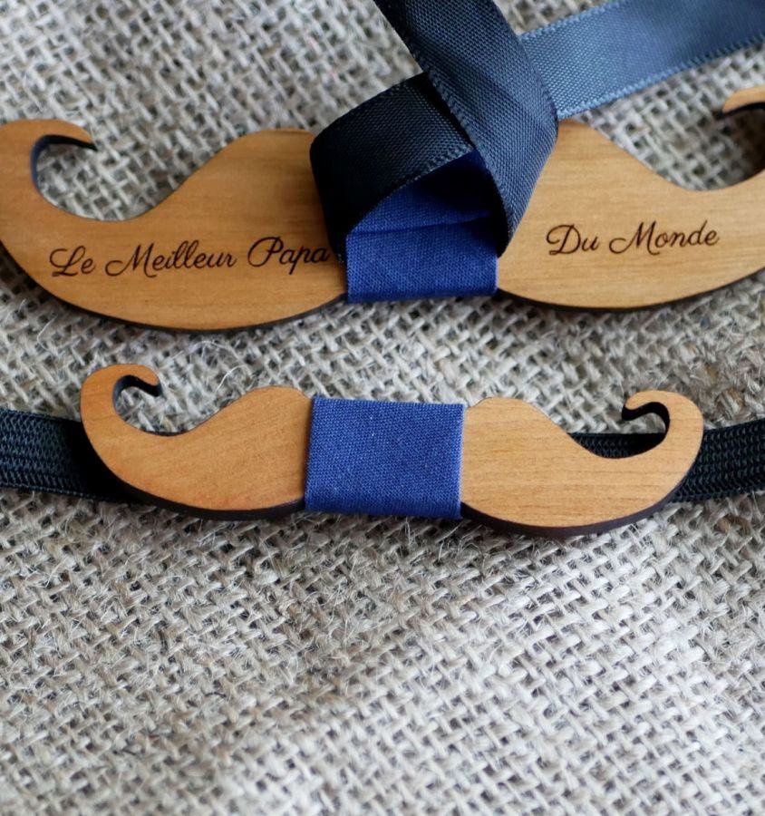 Mini Moustaches träbågsbinda för personlig anpassning tillverkad i Frankrike