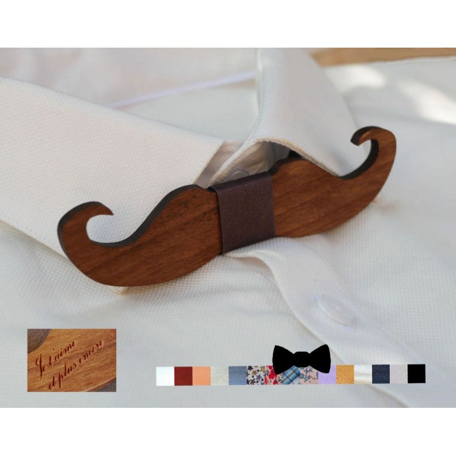 Färgad trä Moustache fluga för personlig anpassning tillverkad i Frankrike
