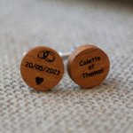 Manschettknappar i trä Cherry runda att gravera 18mm