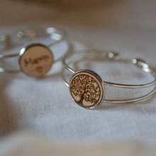 Armband med träcabochon för personlig anpassning och silverpläterad metall